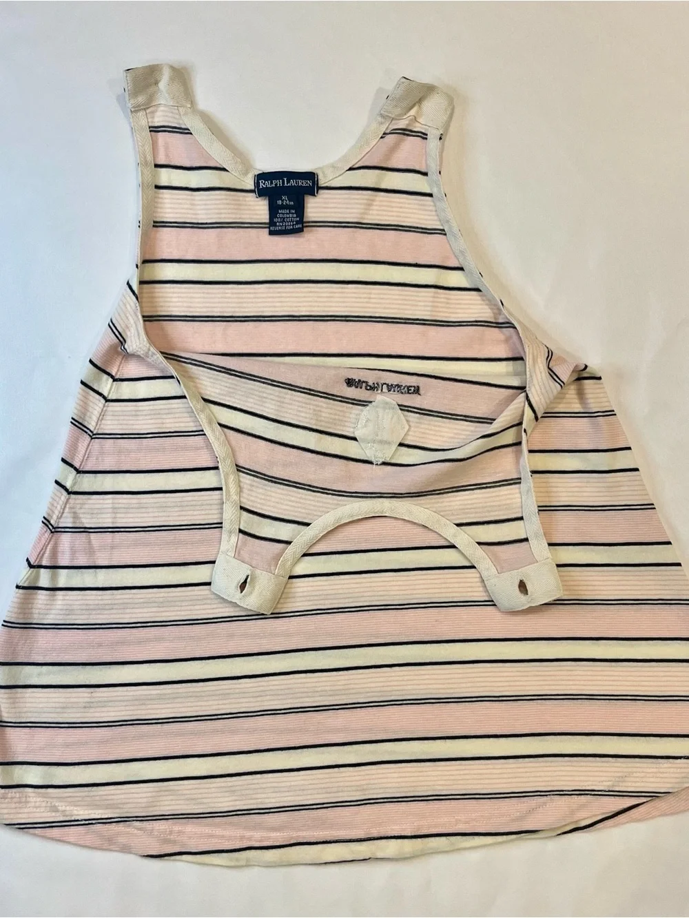Ralph Lauren 90s Anchor Pink Striped Nautical Vintage Dress 18-24M